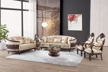 Palazzo Venezia Beige/Brown/Yellow 3-Pc Living Room Set / HD-9017-SET3-1