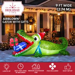 9 FT Christmas Gator with Gifts Inflatable