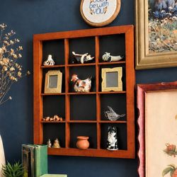 Vintage Wooden Curio Wall Hanging Display Trinkets Collectibles Decor Organizer Storage Shadow Box 