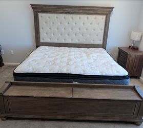 King size bed with mattress and built-in storage