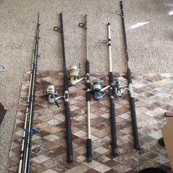 Set up for ocean fishing, poles rods and reels. $50 must take all