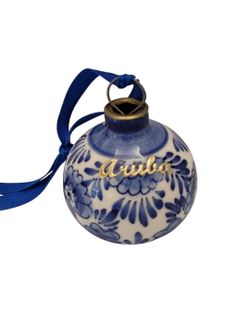 Aruba Blue & White Floral Ceramic Round Hanging Christmas Bauble Ornament Decor. This Aruba Blue & White Floral Ceramic Round Hanging Christmas Bauble