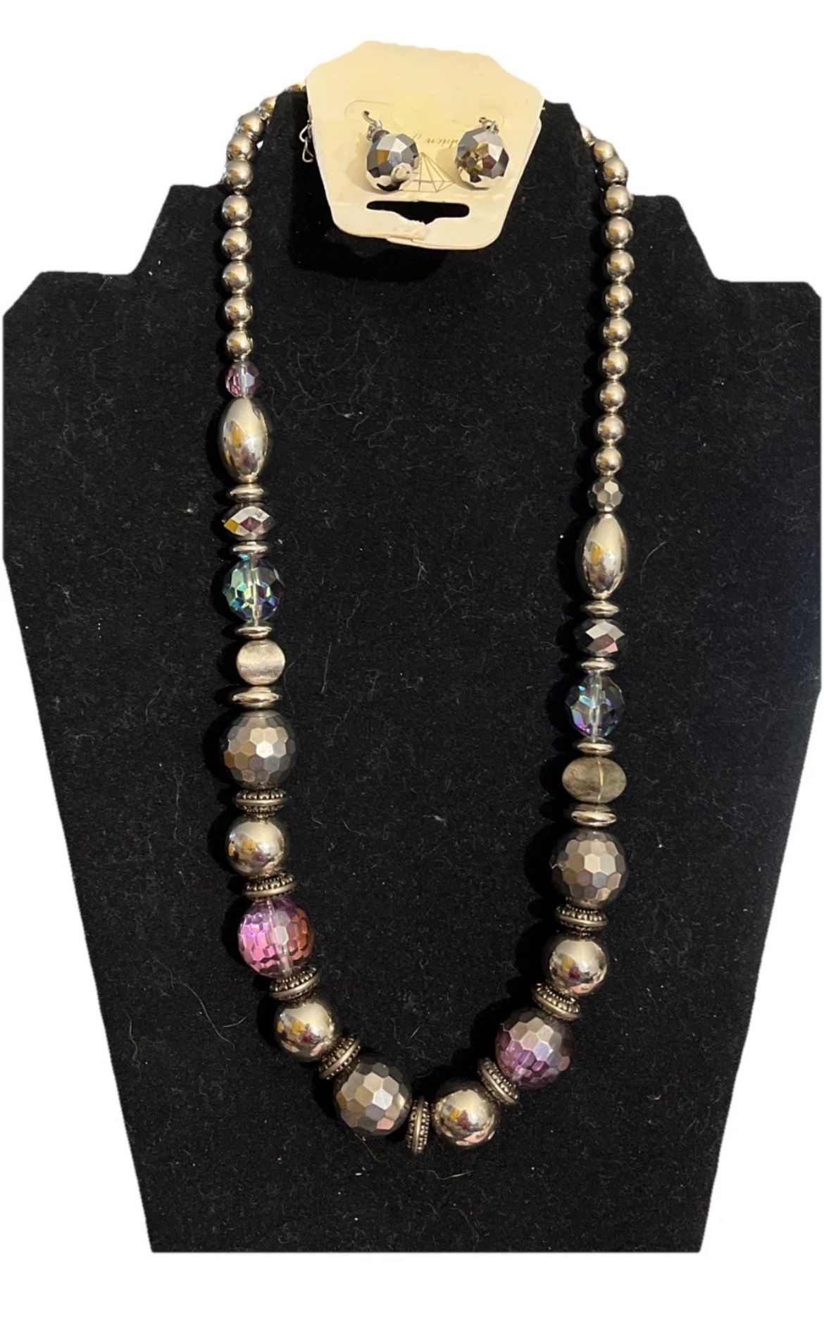 Set Tornasol Glass Beaded & Silver Tone Necklace w Earrings