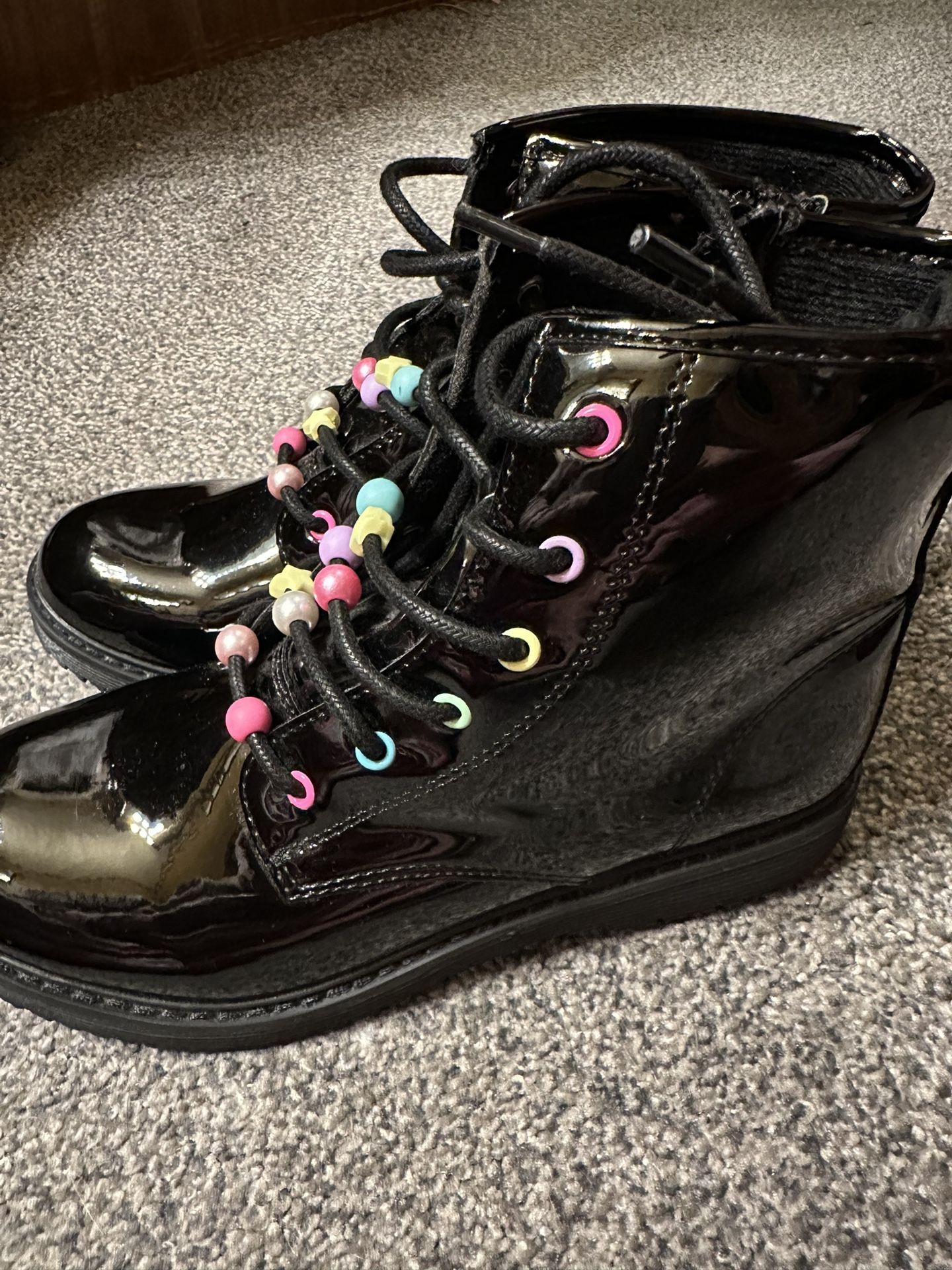 The Children's Place Beaded Lace Up Booties - Black Size