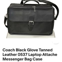 Coach Black Glove Tanned Leather 0537 Laptop Attache Messenger Bag Case Luggage