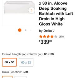 Delta Classic 500 60 in. x 30 in. Alcove Deep Soaking Bath