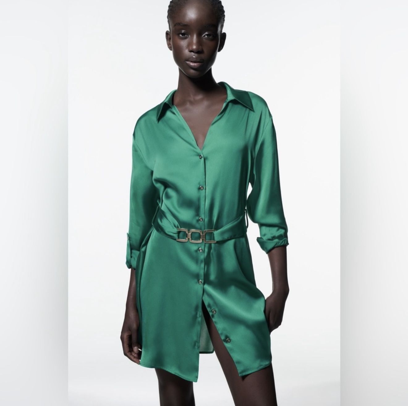 Zara Belted Satin Effect Shirtdress
