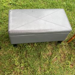 Gray Leather Ottoman With Storage