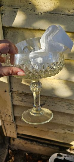 Clear Glass Diamond Cut Pedestal Compote