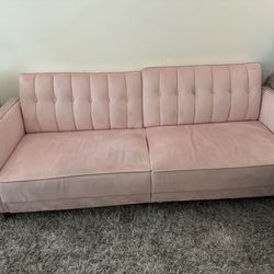 Blush Pink Sleeper Sofa / Futon – Stylish & Space Saving