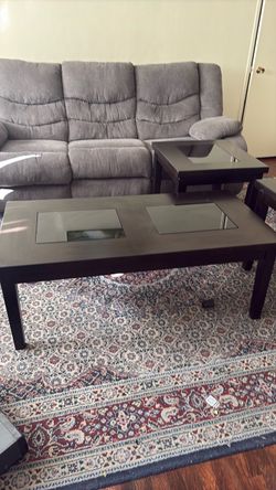 Dark Wood Coffee Table and End Table Set