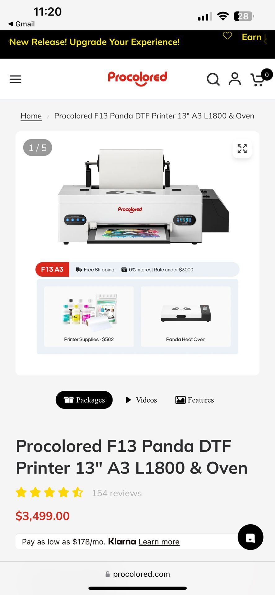 Used Procolored F13 Panda DTF printer 13” A3 L1800 & Oven