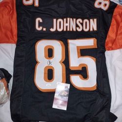 CHAD JOHNSON (OCHOCINCO) AUTOGRAPHED SIGNED PRO STYLE CUSTOM XL JERSEY WITH JSA WITNESSED COA Verifiable online 