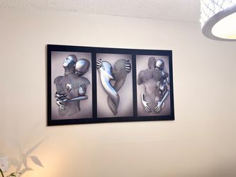 3D Metal Effect Love Heart Couple Wall Art Canvas Print.