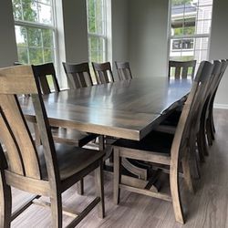 Custom Maple Table with 2 Extensions & 10 Chairs 