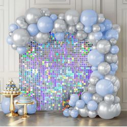Shimmer Wall Backdrop Iridescent Silver Wall Panels 24Pcs Square Sequin Shimmer Wall Backdrop 