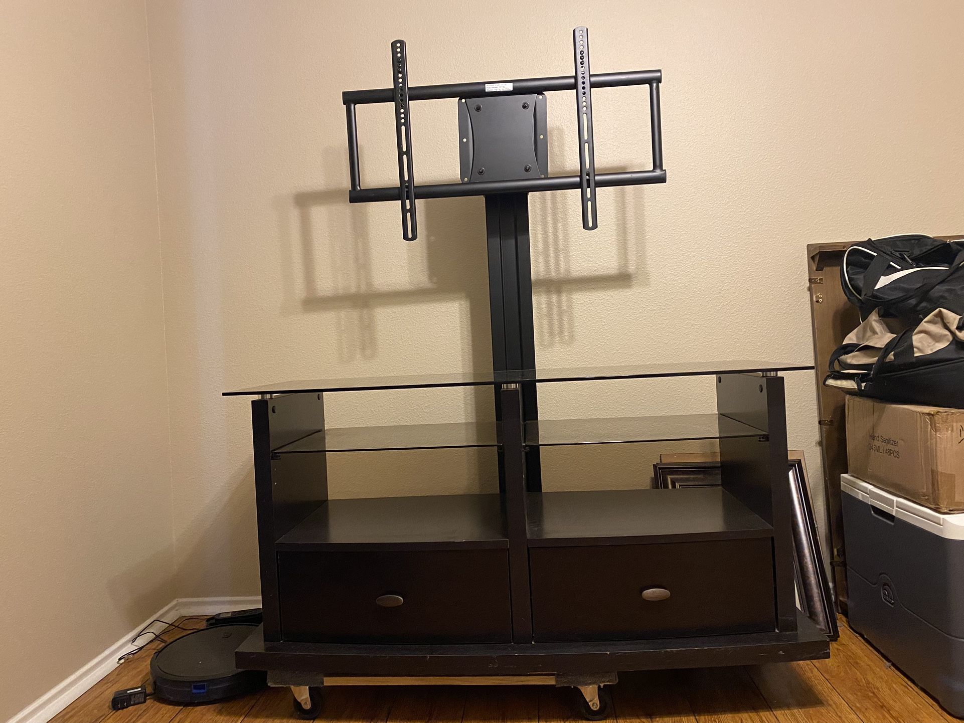 TV Stand With Wood And Glass Storage