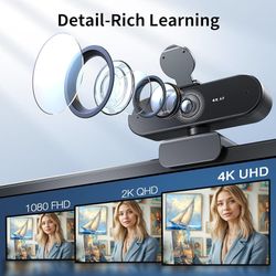 4K Webcam for PC - Ultra 4K HD, PDAF Autofocus, Dual Omnidirectional Mics, 73° FOV, Auto Light Correction, USB-A, Privacy Cover, Ideal for High-End Bu
