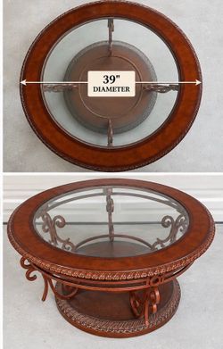 Ornate Wood and Glass Coffee Table