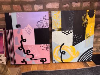 Original Hand-Painted Abstract Canvas Art – Modern Contemporary Set of 2