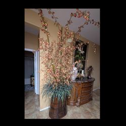 Faux Plant and Flower Wooden Pot