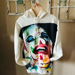 Unisex Supreme White Multicolor Graphic Face Hoodie