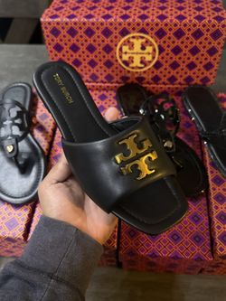 Brand New Tory Burch Black Eleanor Slippers / Sandal 