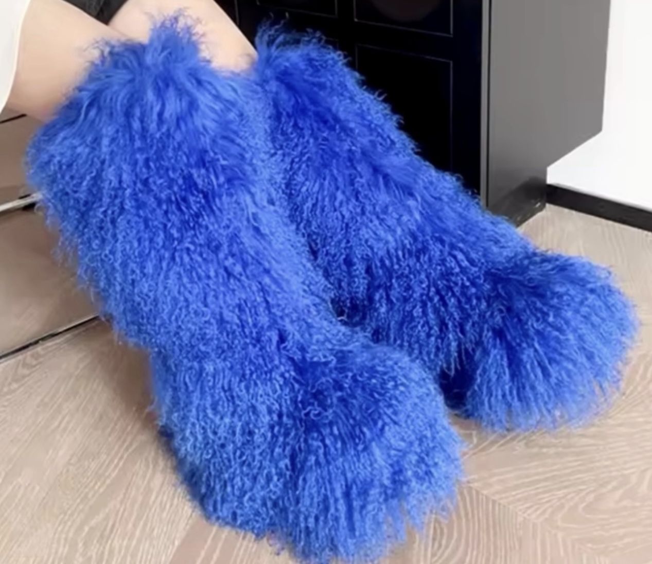 Blue Shaggy Knee Boots Size 7.5