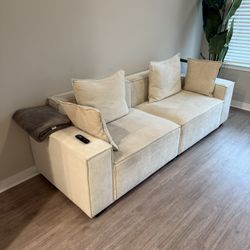 Makassar 89.37'' Chenille Square Armrest Couch Sofa