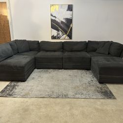 Gray 5-Seater Modular Sectional Couch with Ottoman and Storage