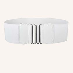 New, Symmetrical Buckle Elastic Belt, White, Waist Size 25.6-29.5 Inches 