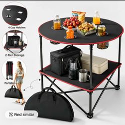 Portable Camping Table, Lightweight Foldable Picnic Table with 4 Cup Holders & Carry Bag