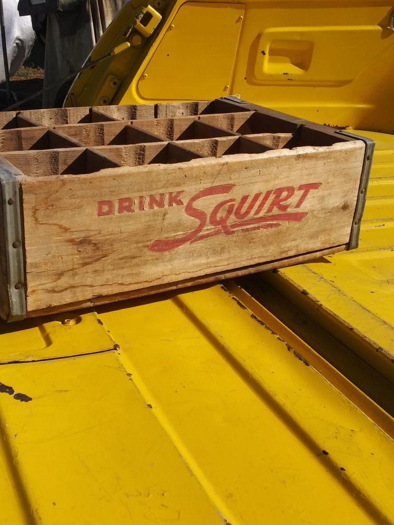 Antique squirt soda wooden crate , bottle holder