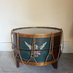 Vintage Drum Glass Top Table 