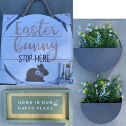 Easter Bunny Spring Sign & Flower Bundle Of 4 