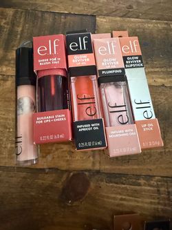 Elf lip oil , Elf sheer blush tint , elf limp pump glass,