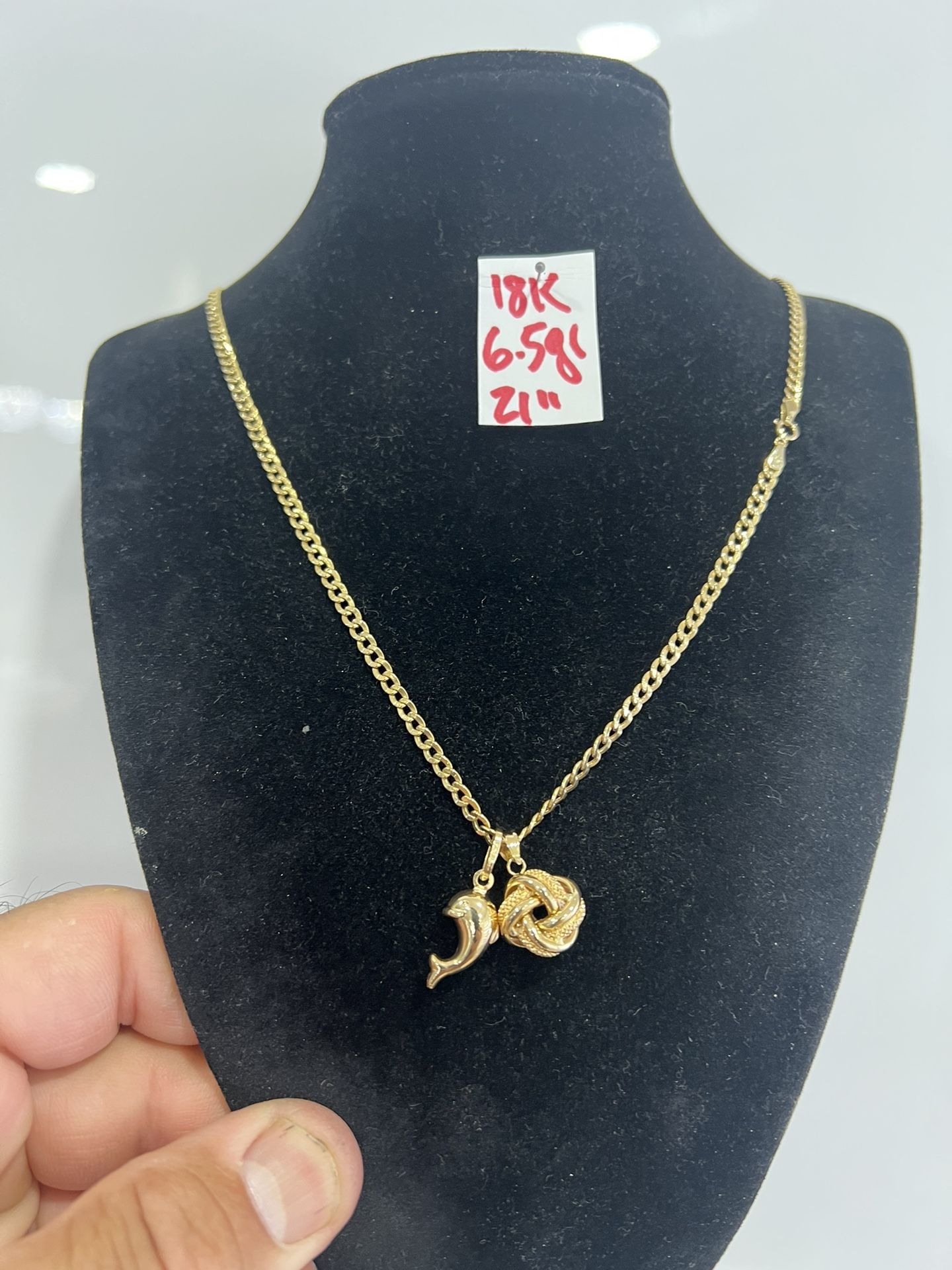 18K Yellow Gold Chain and Pendants For Wedding 6.5 21 Inches Long 