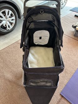 Black  pet Stroller with Canopy and Tray