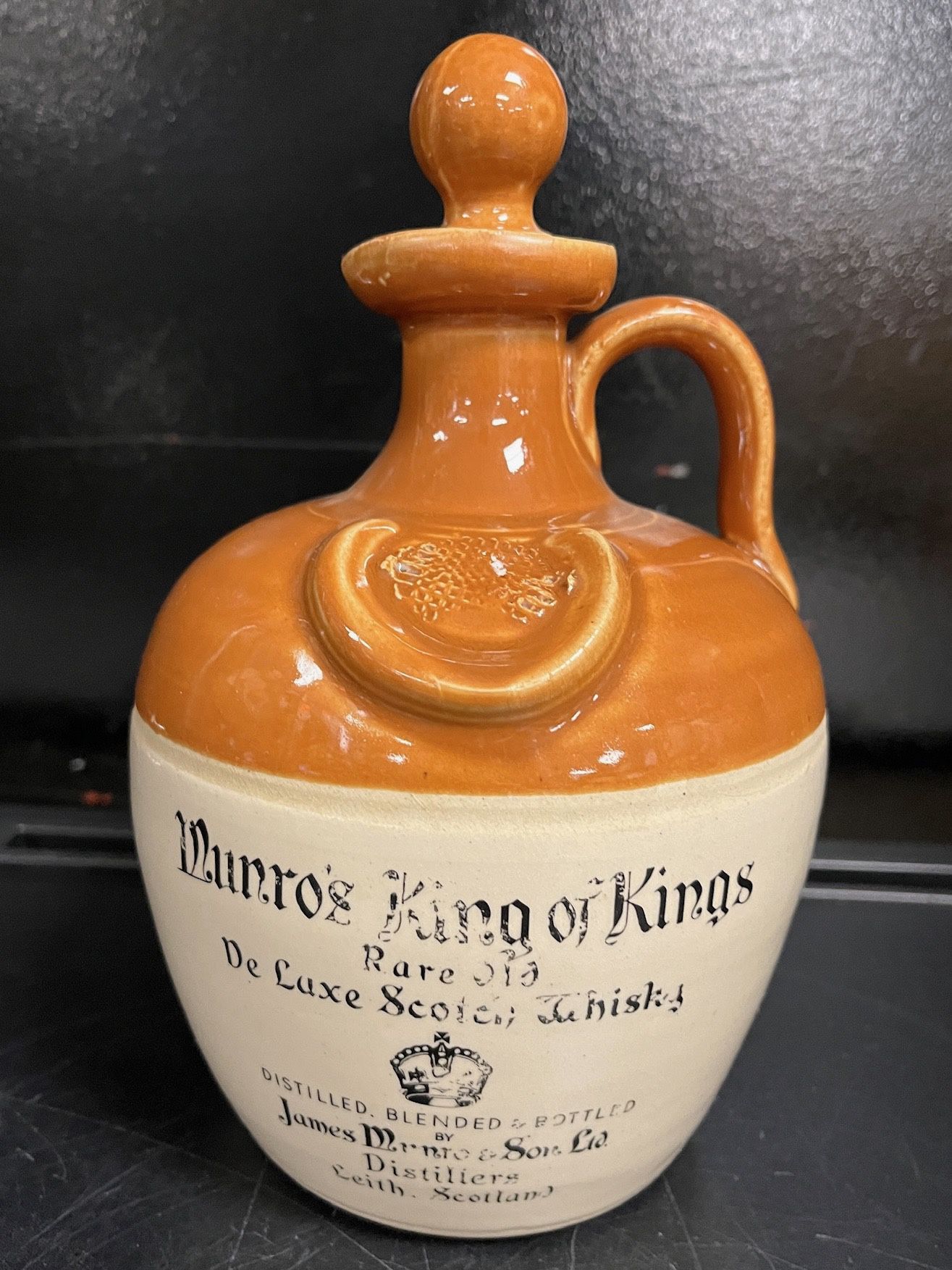 Vintage Munro's King Of Kings decanter w/stopper. Empty Vintage Whiskey Jug Scotland. Bar Decor 