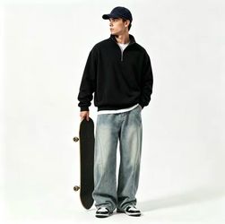 Black Quarter-Zip Pullover Sweatshirt