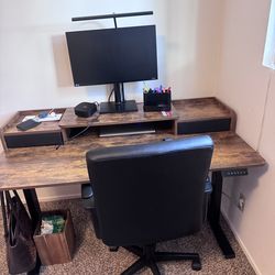 Electric Standing Desk with Storage & Monitor Riser – 55" x 30"