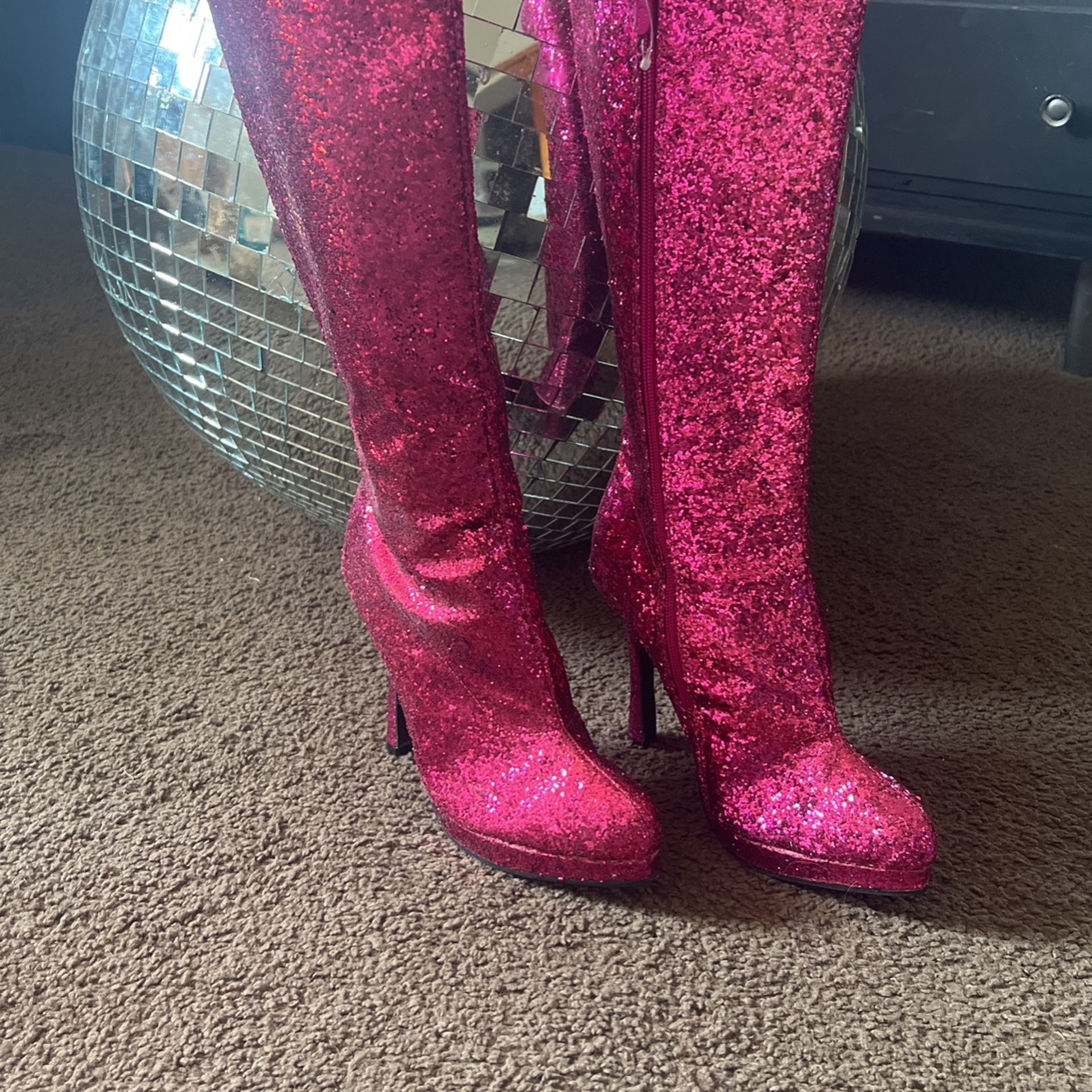 Hot Pink Glitter Boots