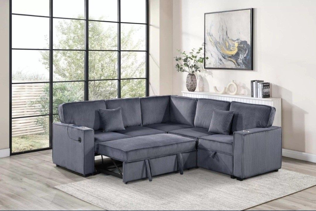 ✅️✅️3-Piece Convertible Sectional
Sleeper Sofa W/Cupholder, Sofa Storage, & USB Ports✅️✅️