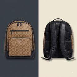 Coach Ethan Backpack Signature Canvas Khaki/Black 12.5” L × 17” H × 5.25” W,