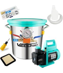 4.5 CFM Single-Stage Vacuum Pump with 5 Gallon Vacuum Chamber 1/3 HP Vacuum Pump, 18.9 L Stainless Steel Chamber with Tempered Glass Lid, Dual Seals &
