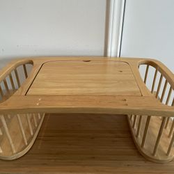 Natural Hardwood “Breakfast in Bed” Serving Tray/Laptop Desk w/ Side Storage [PH]