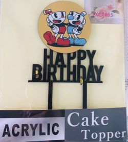 CupHead acrylic birthday cake topper