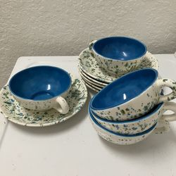 Set a five large chili/soup cups and saucers