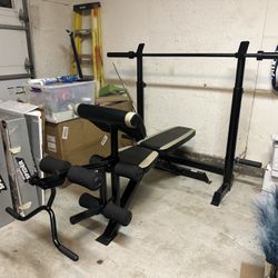 Marcy Olympic Workout Bench for Home Gym Strength Training Equipment with Preacher Curl Pad and Weight Rack Storage & Cap Barbell 6-Foot Solid Olymp