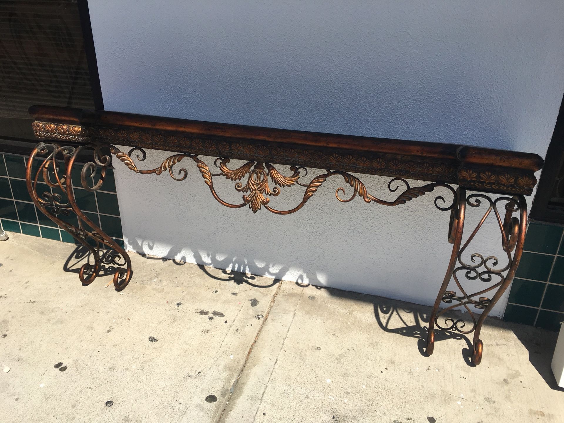 Old world Tuscan metal rusty wall shelf entry table